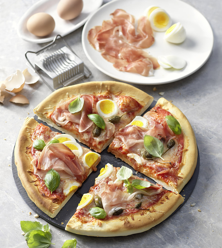 Recept - pizza prosciutto ei - vers pizzadeeg - Tante Fanny